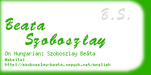 beata szoboszlay business card